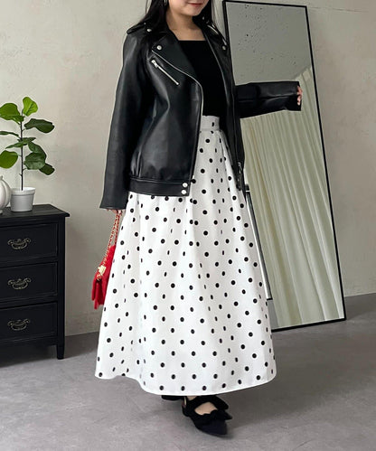 圓點格紋蓬鬆塔夫綢傘形半身裙