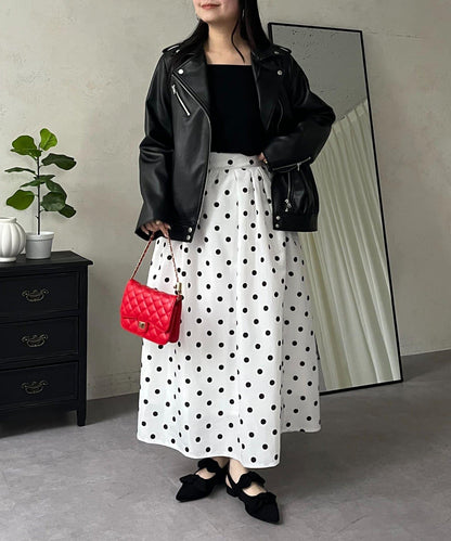 圓點格紋蓬鬆塔夫綢傘形半身裙