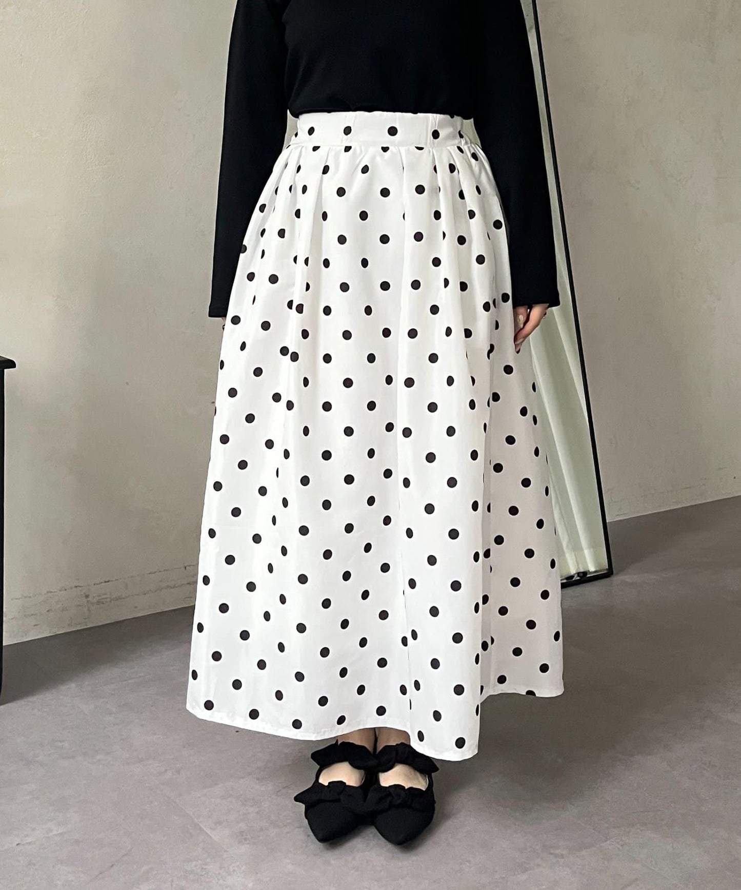 圓點格紋蓬鬆塔夫綢傘形半身裙