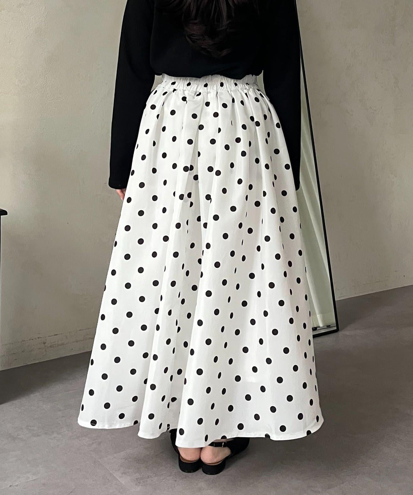 圓點格紋蓬鬆塔夫綢傘形半身裙