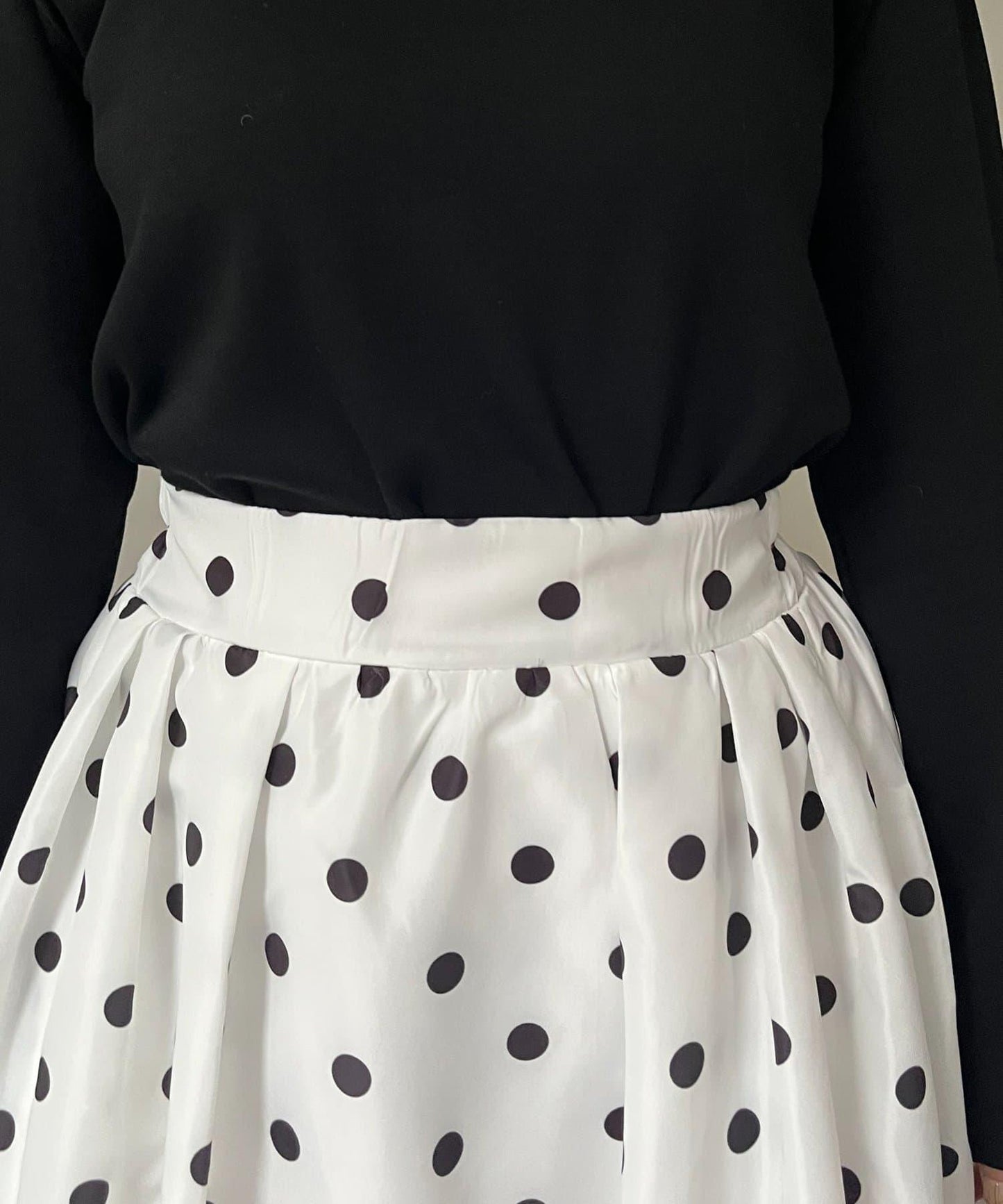 圓點格紋蓬鬆塔夫綢傘形半身裙