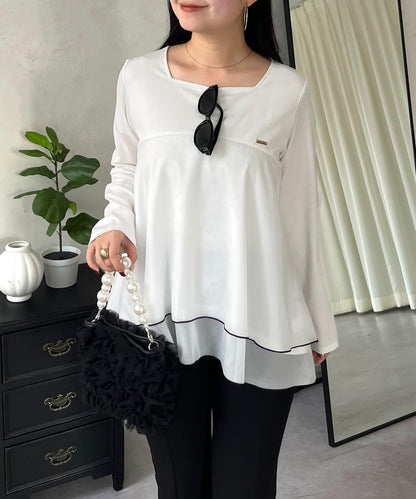 下襬撞色層疊設計 長袖T恤