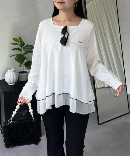 下襬撞色層疊設計 長袖T恤