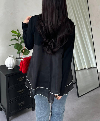 下襬撞色層疊設計 長袖T恤