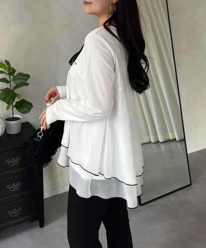 下襬撞色層疊設計 長袖T恤