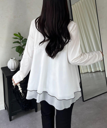 下襬撞色層疊設計 長袖T恤