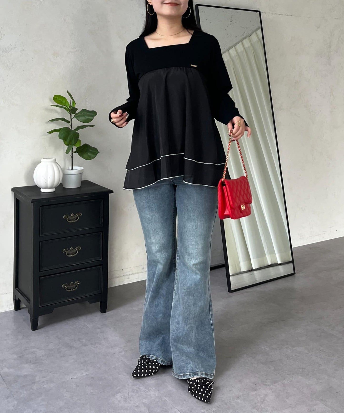 下襬撞色層疊設計 長袖T恤