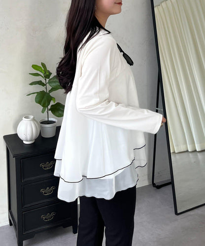 下襬撞色層疊設計 長袖T恤