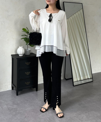 下襬撞色層疊設計 長袖T恤