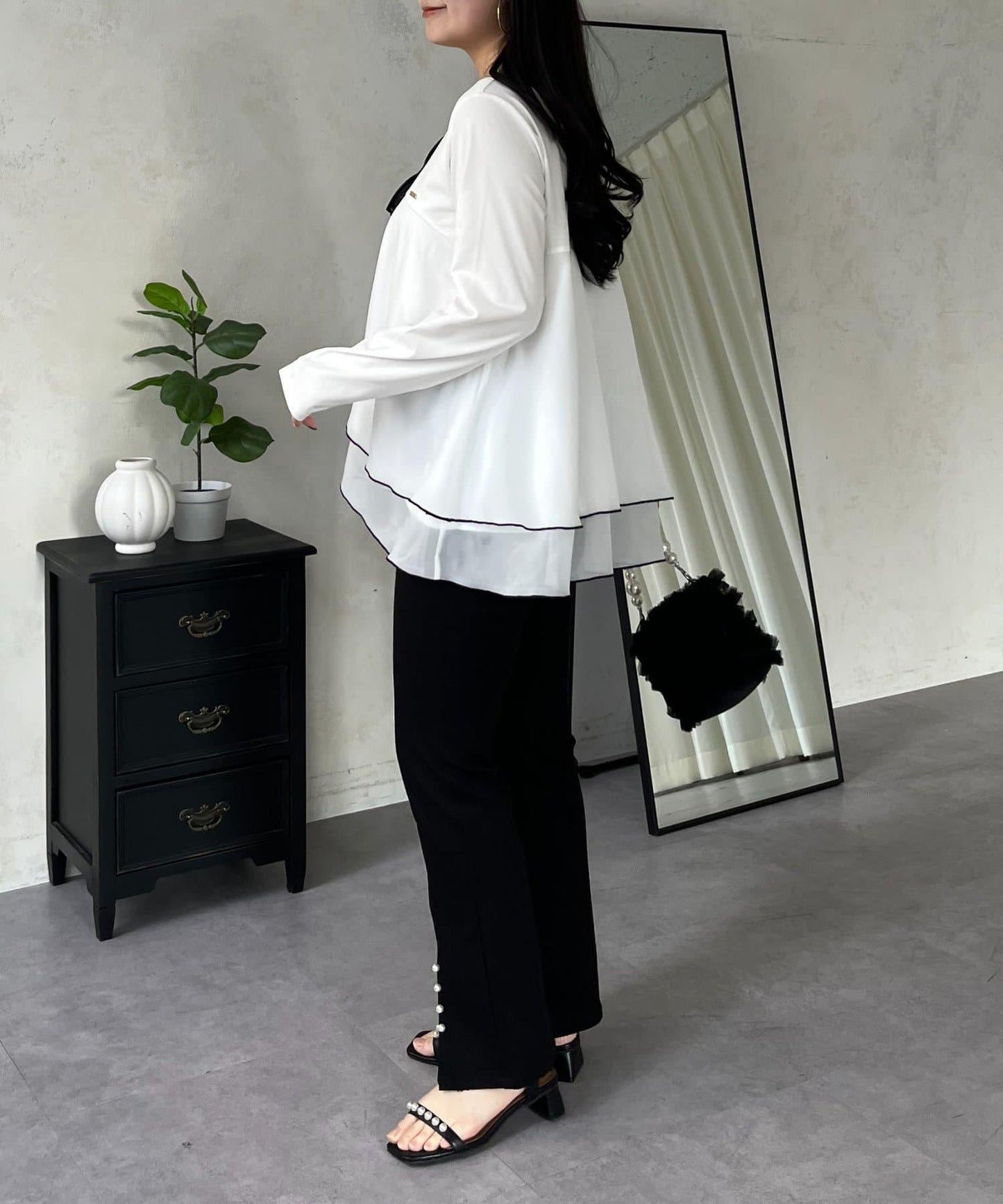 下襬撞色層疊設計 長袖T恤