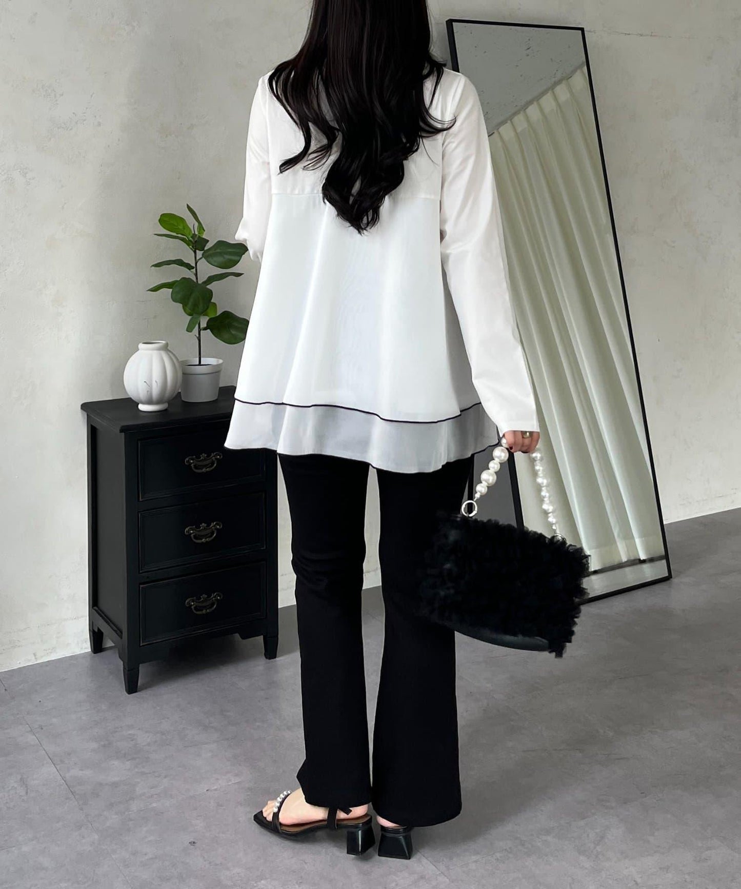 下襬撞色層疊設計 長袖T恤