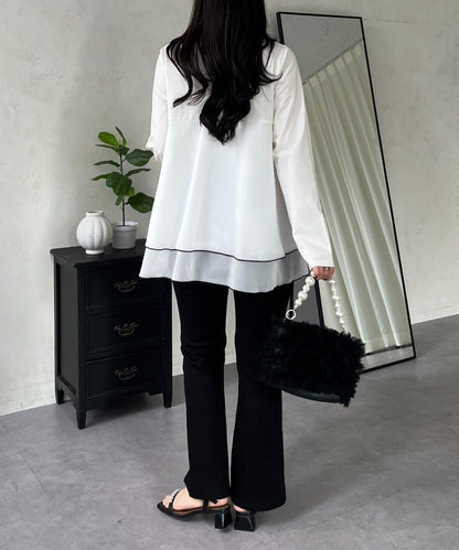 下襬撞色層疊設計 長袖T恤