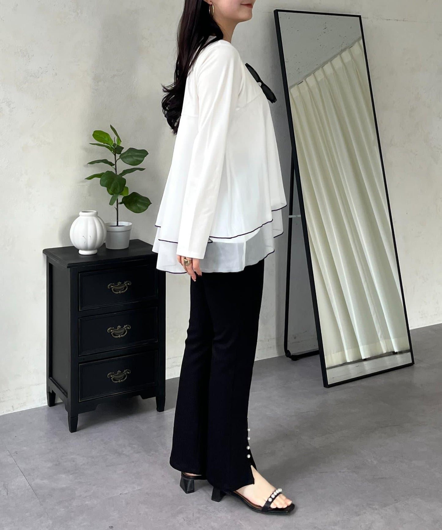 下襬撞色層疊設計 長袖T恤