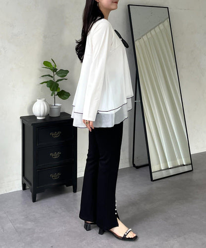 下襬撞色層疊設計 長袖T恤