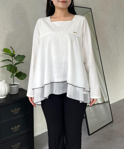 下襬撞色層疊設計 長袖T恤