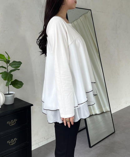 下襬撞色層疊設計 長袖T恤