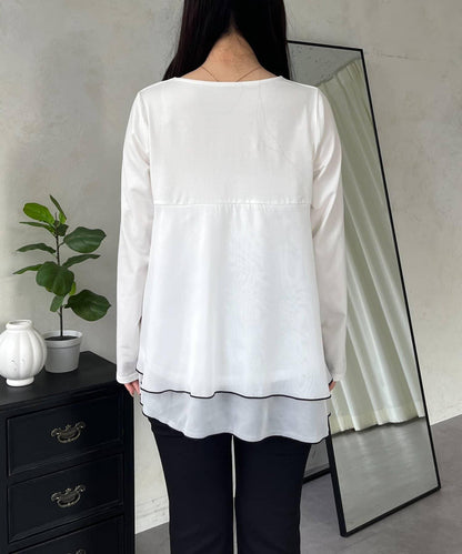 下襬撞色層疊設計 長袖T恤