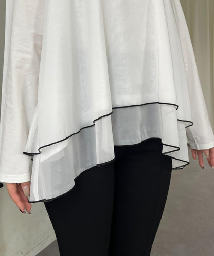 下襬撞色層疊設計 長袖T恤