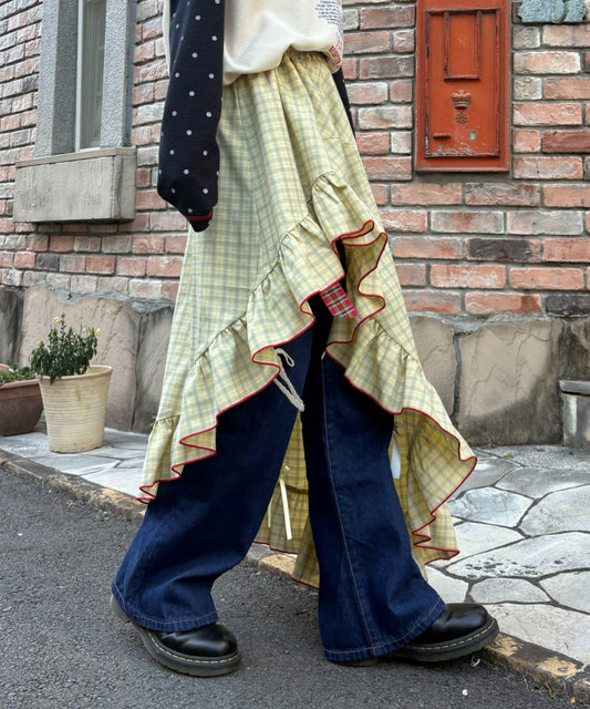 HELLO.SANFRANCISCO 不對稱荷葉邊格紋半身裙