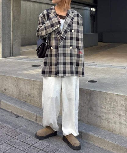 花朵紐扣格紋寬鬆夾克