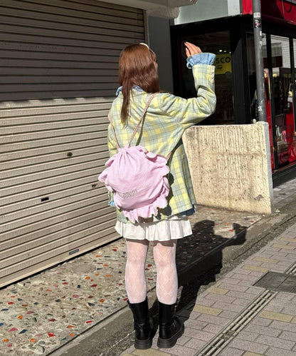 花朵紐扣格紋寬鬆夾克