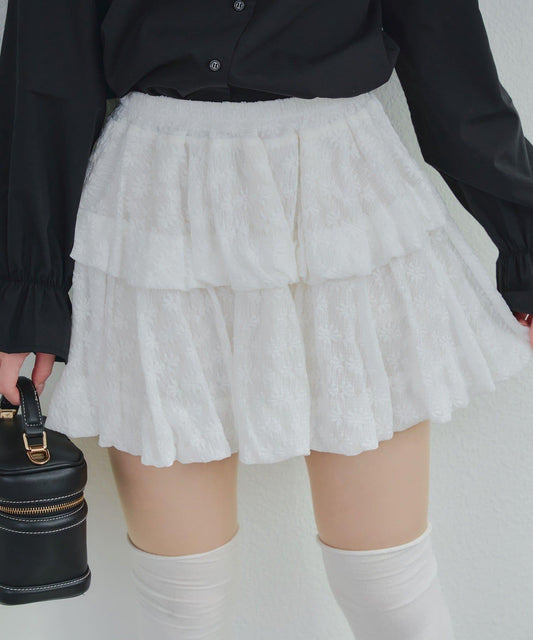 雙層泡泡設計迷你半身裙