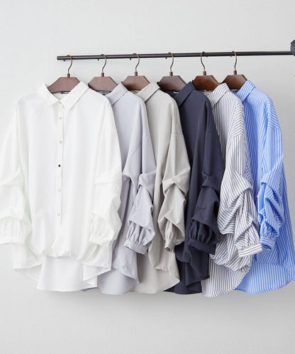多款紐扣 層疊袖 竹筍褶 襯衫