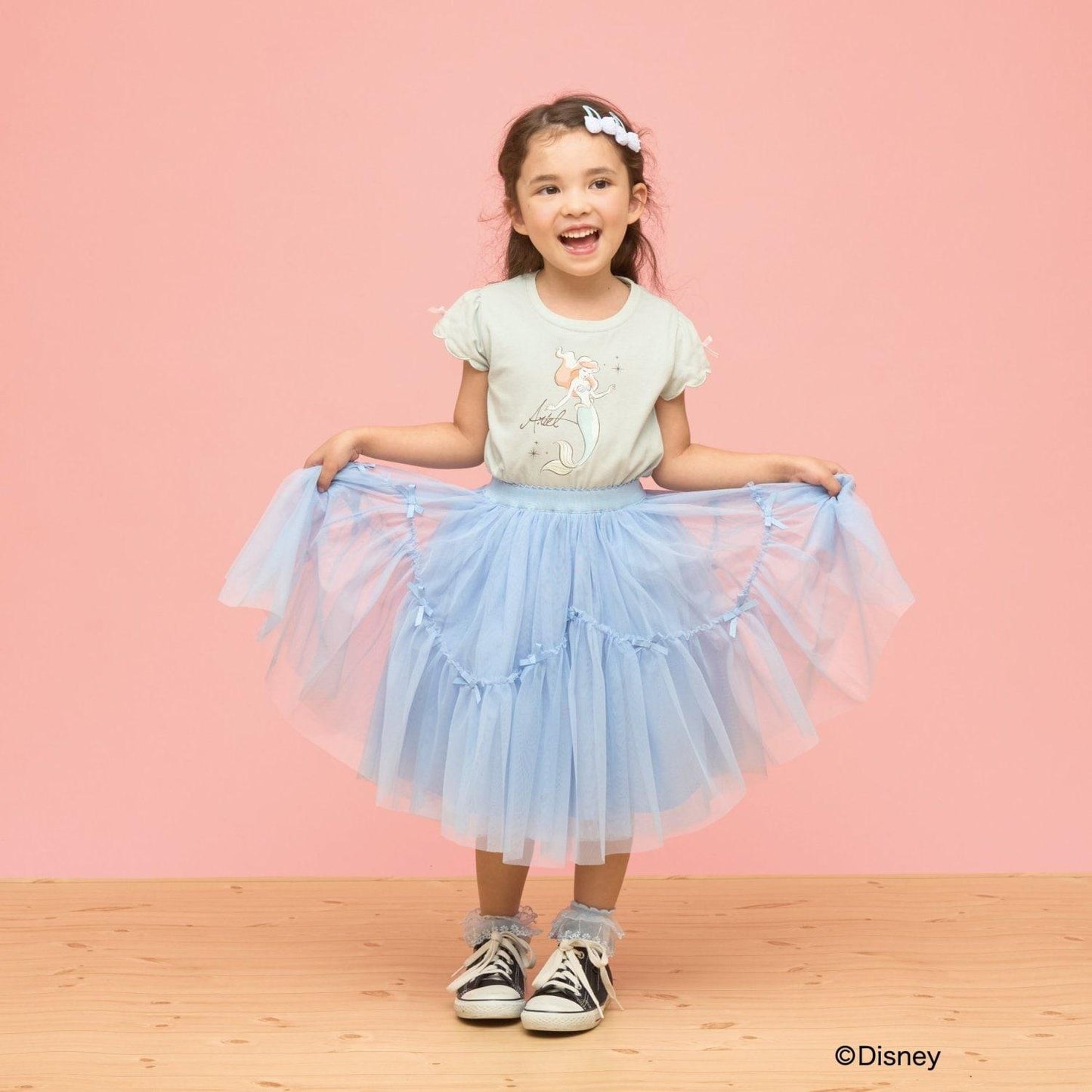 ディズニー（迪士尼） 速幹防曬不易變形 扇貝邊袖 轉印印花 T恤