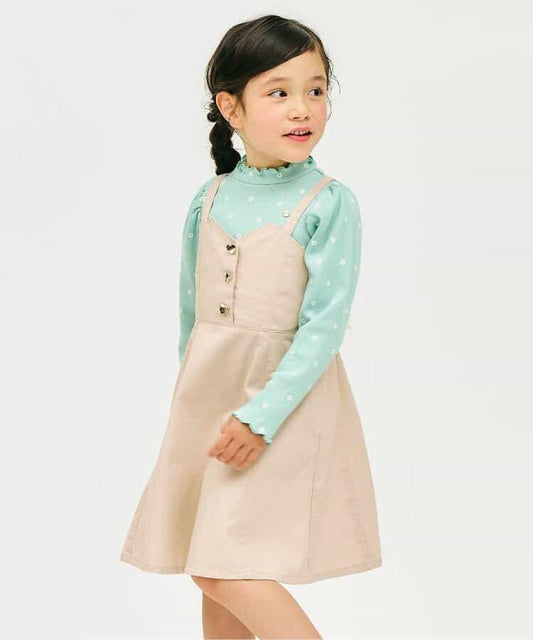 心形紐扣 後蝴蝶結 揹帶裙