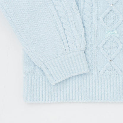 麻花蝴蝶結設計 毛絨針織 套頭衫