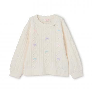 麻花蝴蝶結設計 毛絨針織 套頭衫