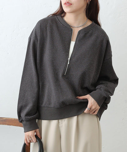 亮絲毛圈半拉鍊套頭衛衣