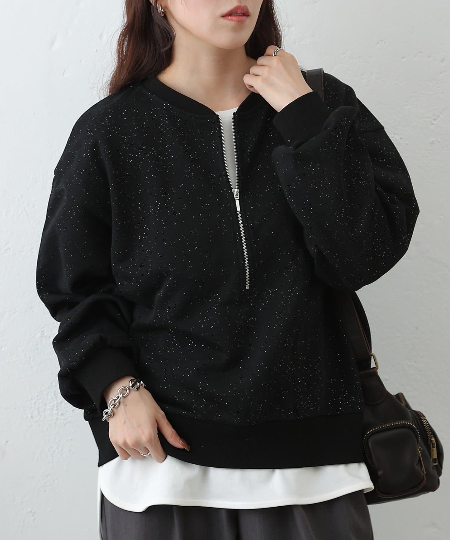 亮絲毛圈半拉鍊套頭衛衣