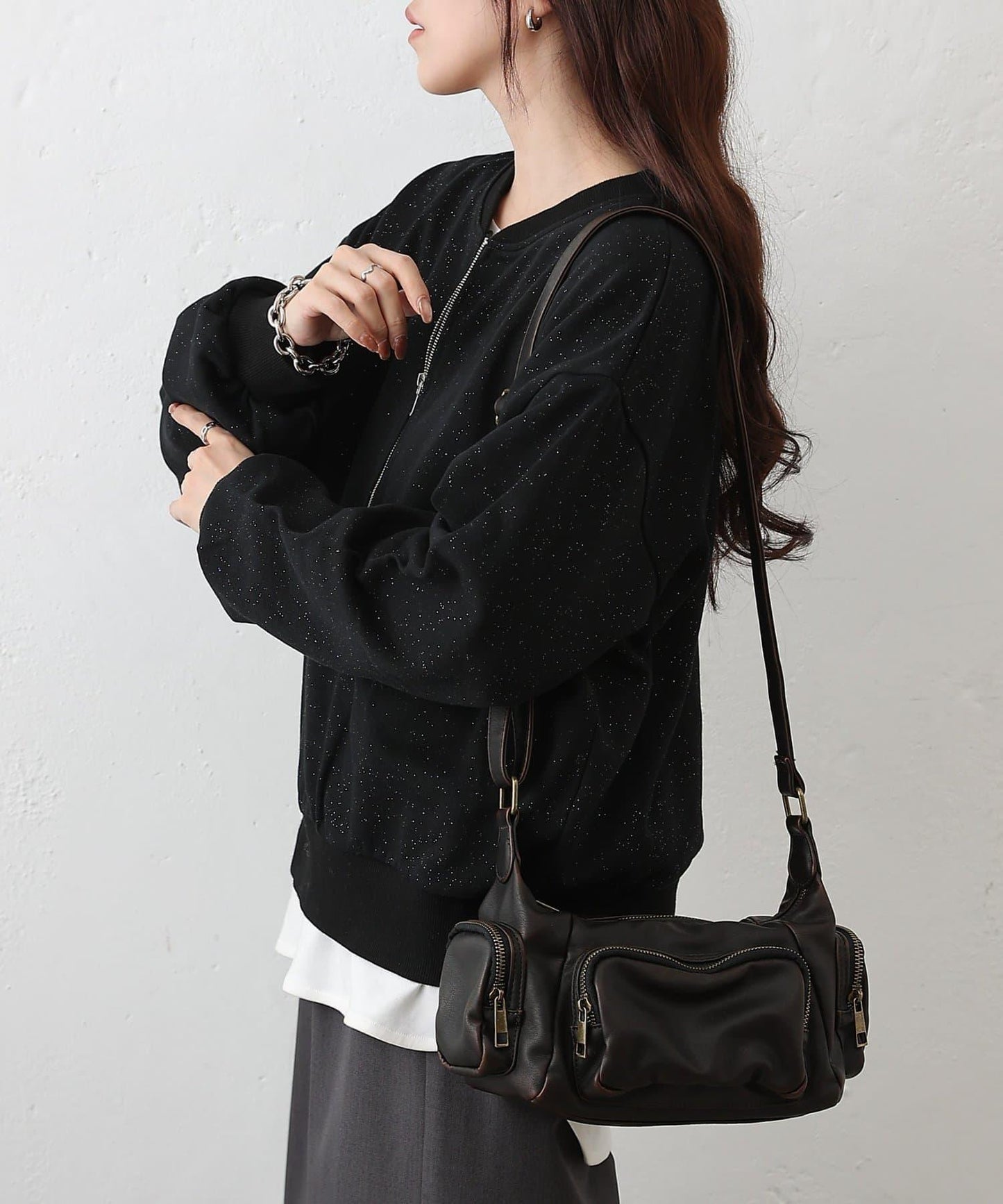 亮絲毛圈半拉鍊套頭衛衣