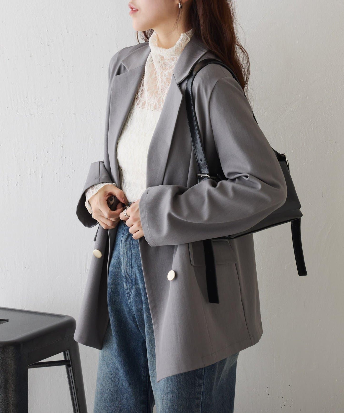 彈力蕾絲立領套頭上衣