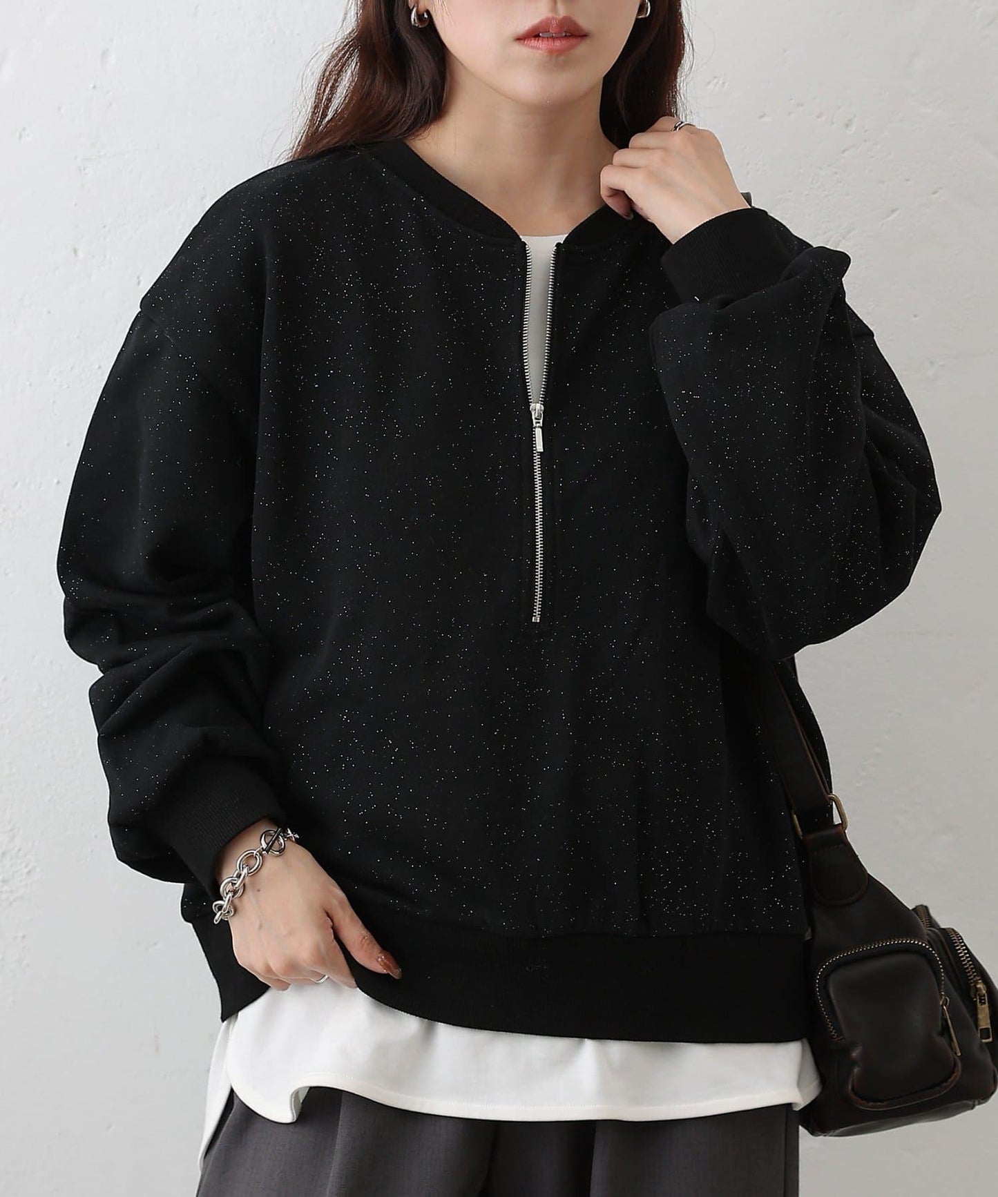 亮絲毛圈半拉鍊套頭衛衣