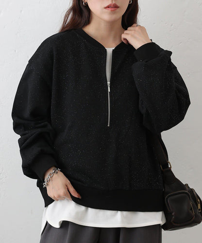 亮絲毛圈半拉鍊套頭衛衣