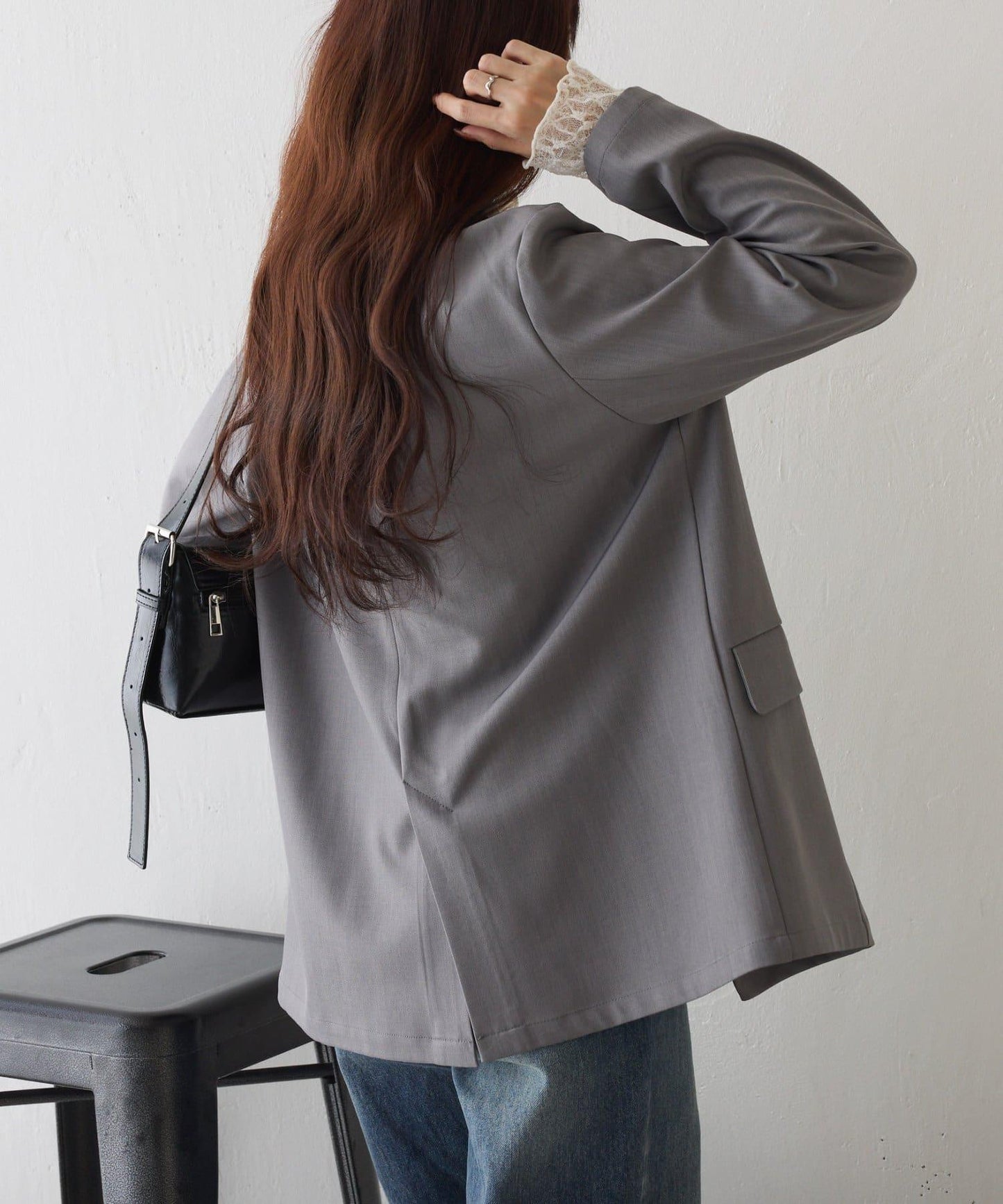 彈力蕾絲立領套頭上衣