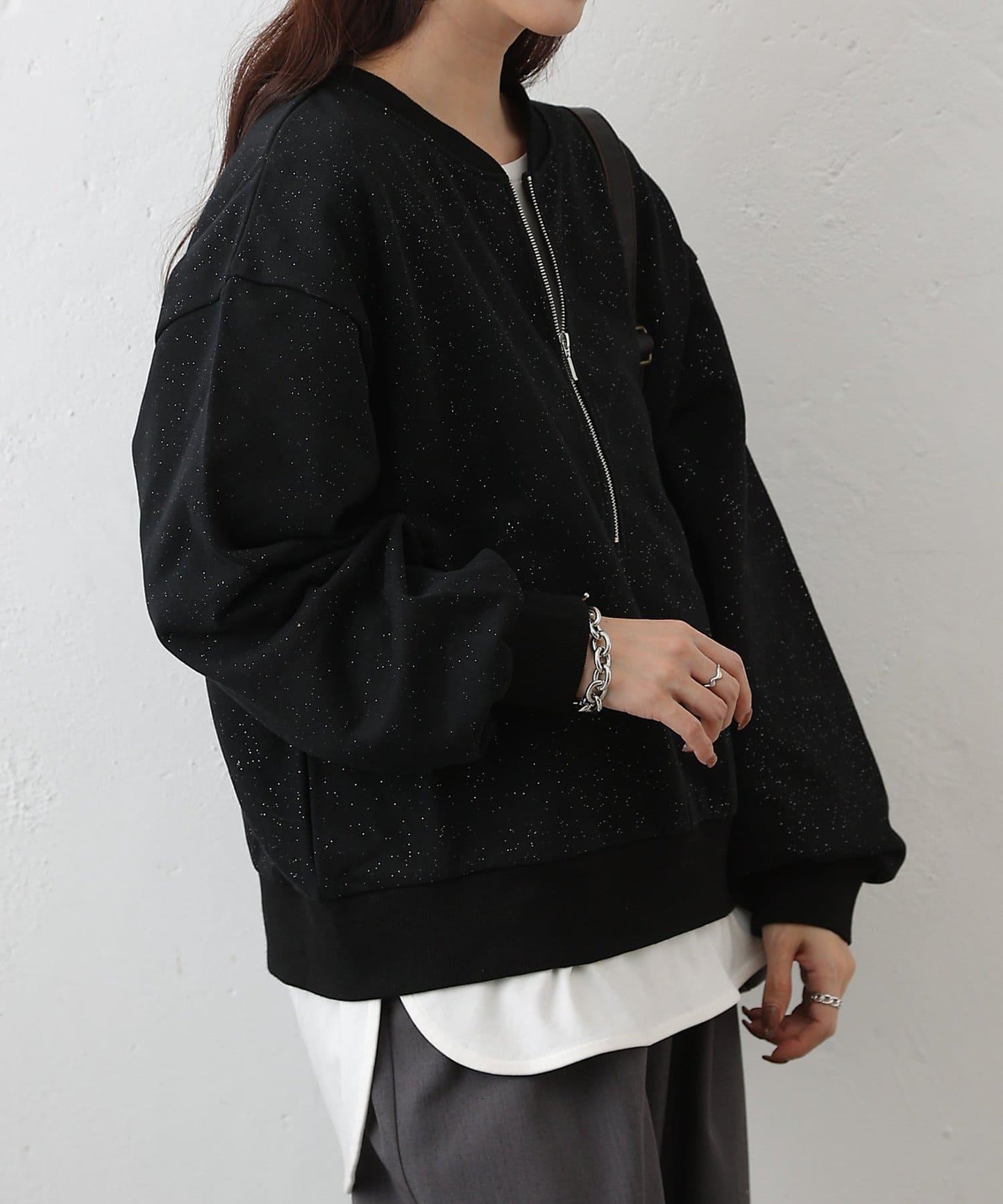 亮絲毛圈半拉鍊套頭衛衣