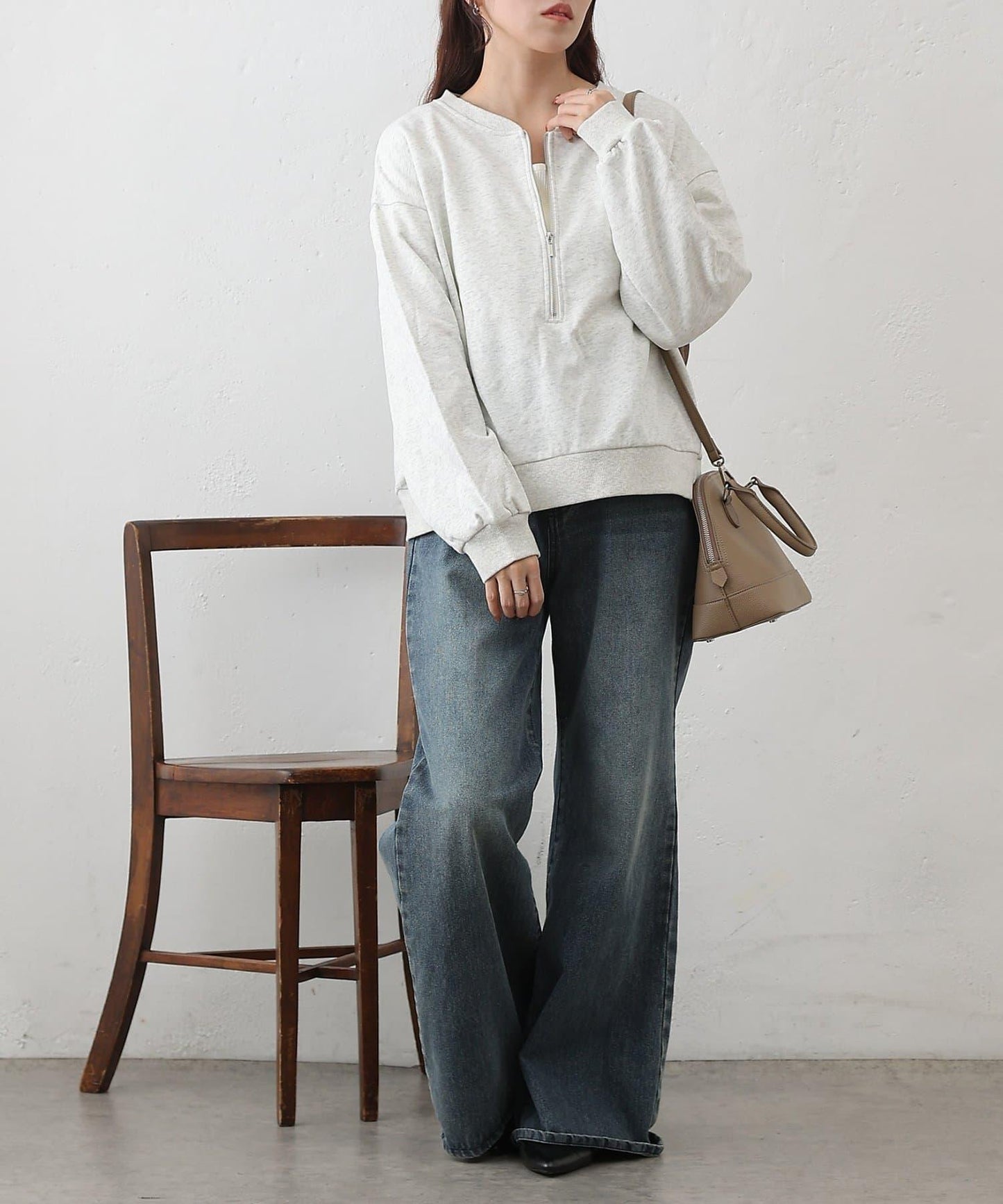 亮絲毛圈半拉鍊套頭衛衣