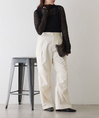 彈力蕾絲立領套頭上衣