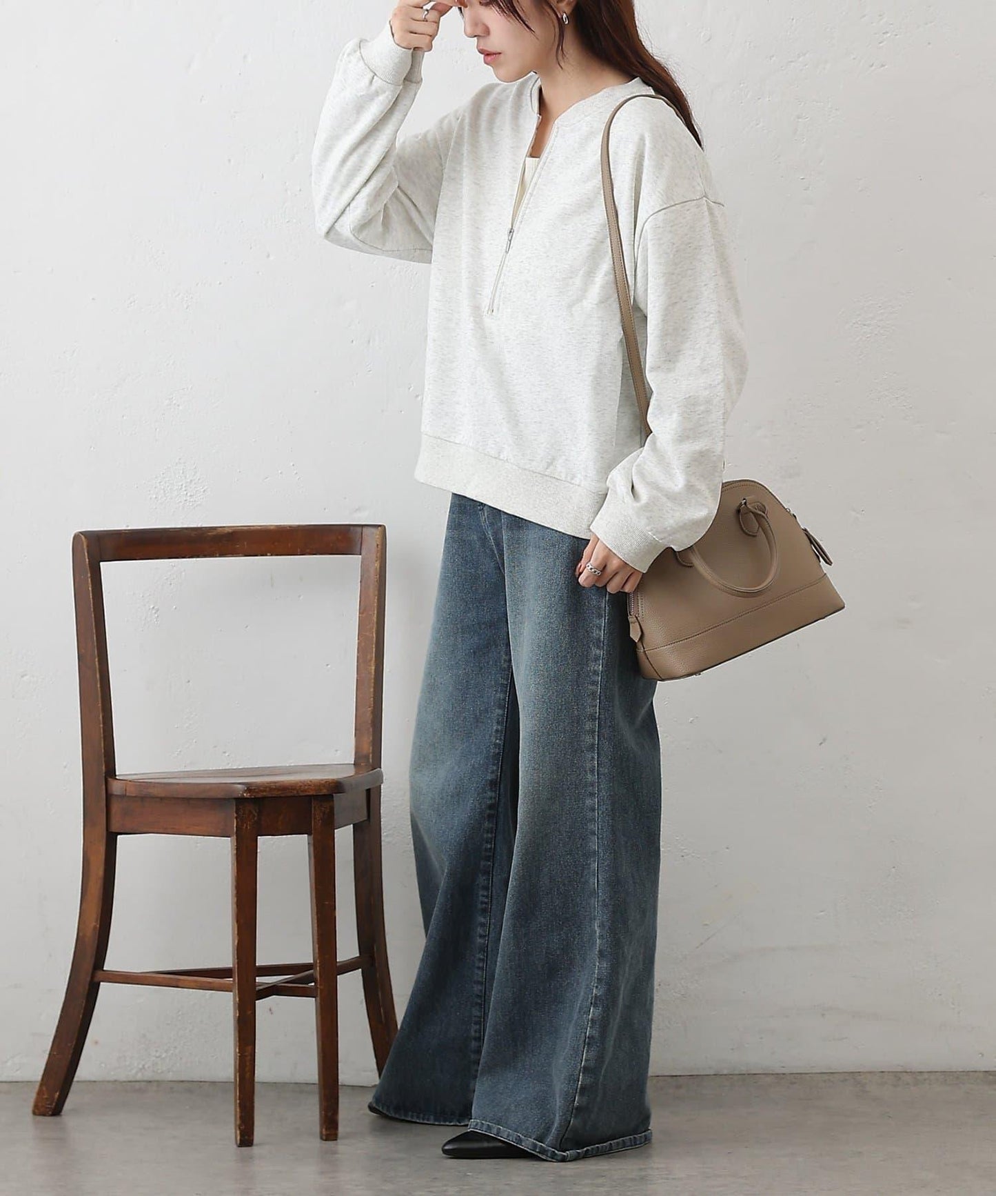 亮絲毛圈半拉鍊套頭衛衣