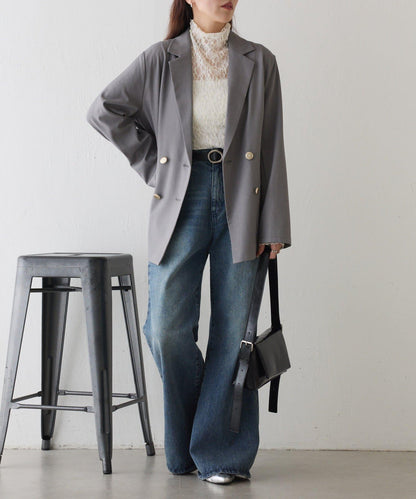 彈力蕾絲立領套頭上衣