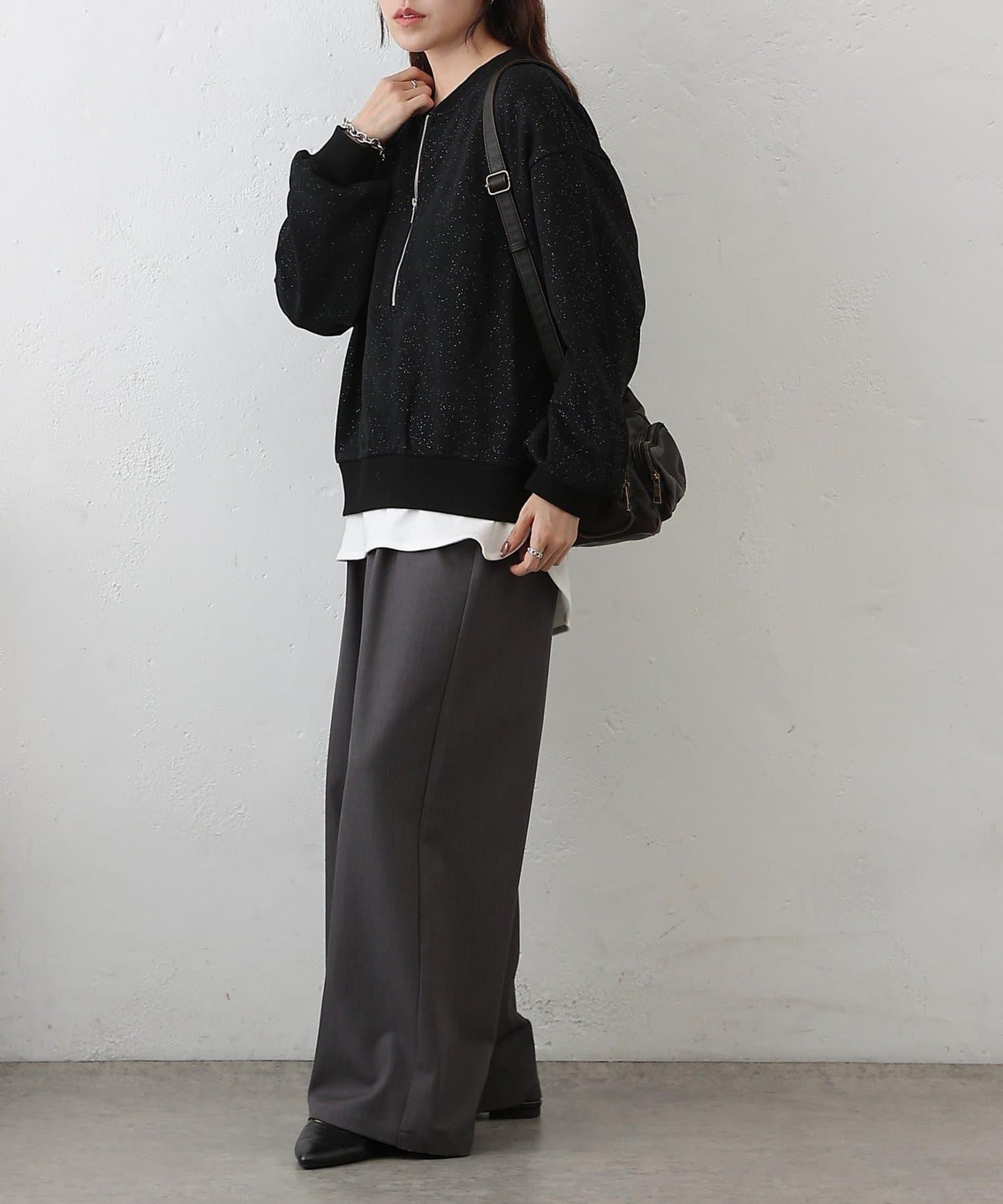 亮絲毛圈半拉鍊套頭衛衣