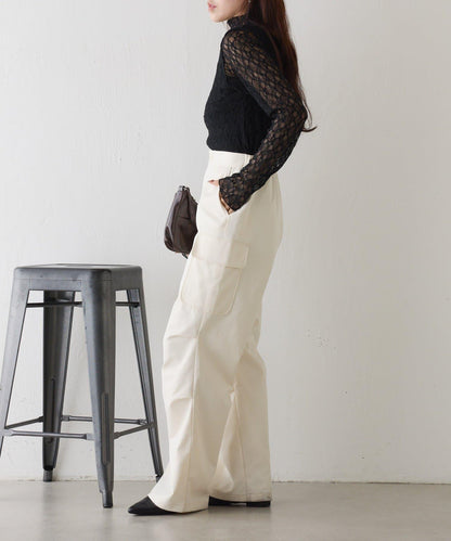 彈力蕾絲立領套頭上衣