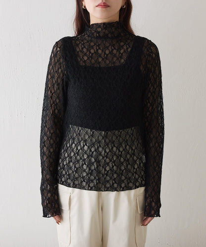彈力蕾絲立領套頭上衣