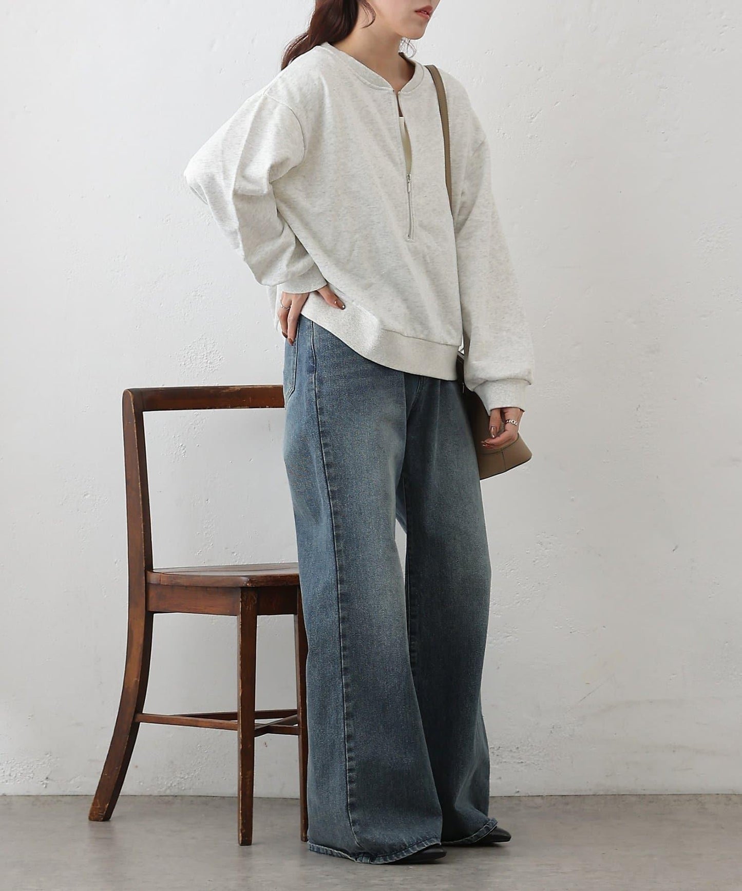 亮絲毛圈半拉鍊套頭衛衣