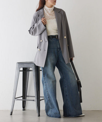 彈力蕾絲立領套頭上衣