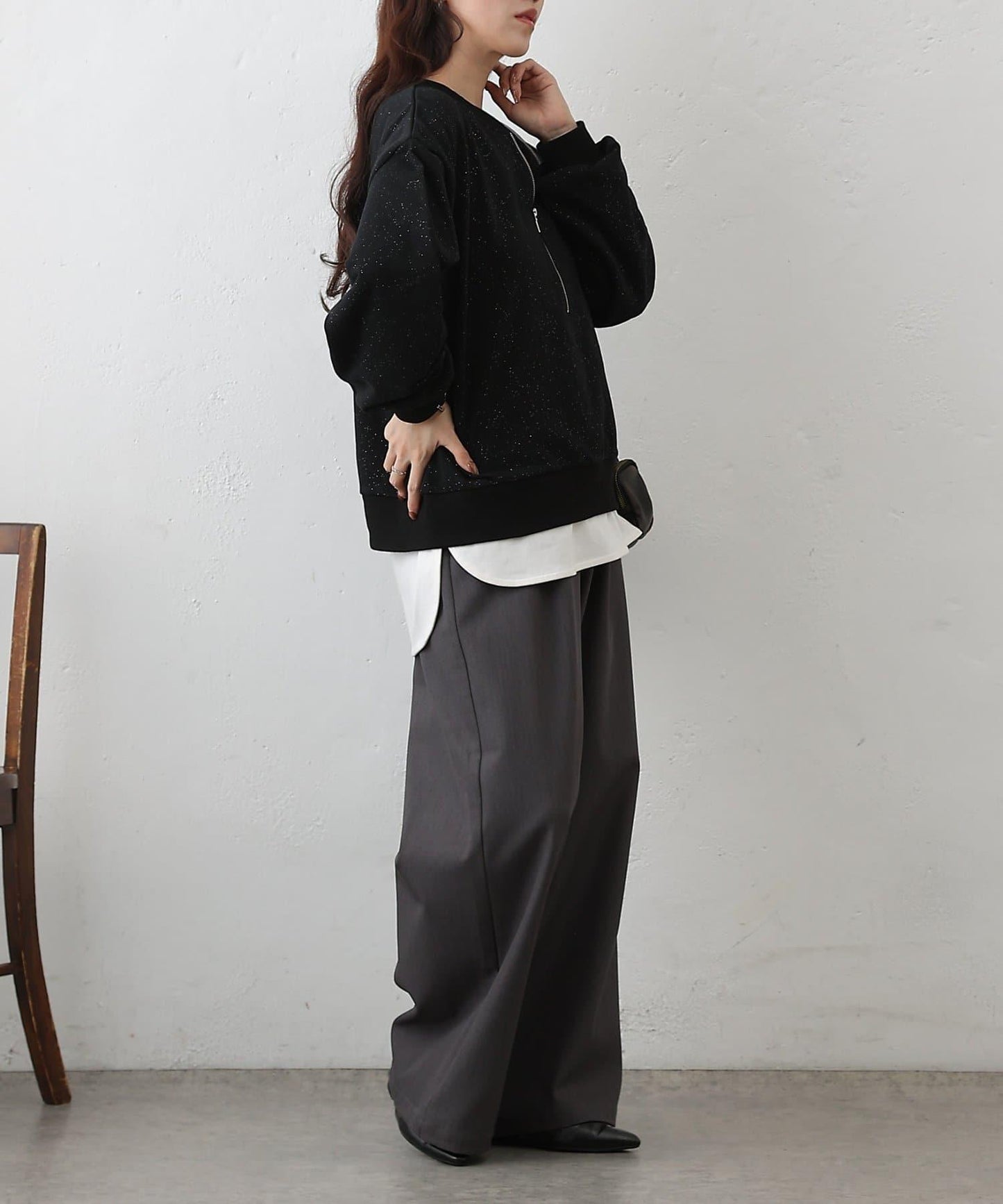 亮絲毛圈半拉鍊套頭衛衣