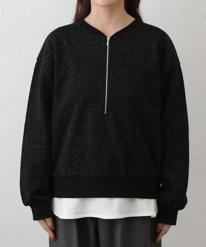 亮絲毛圈半拉鍊套頭衛衣